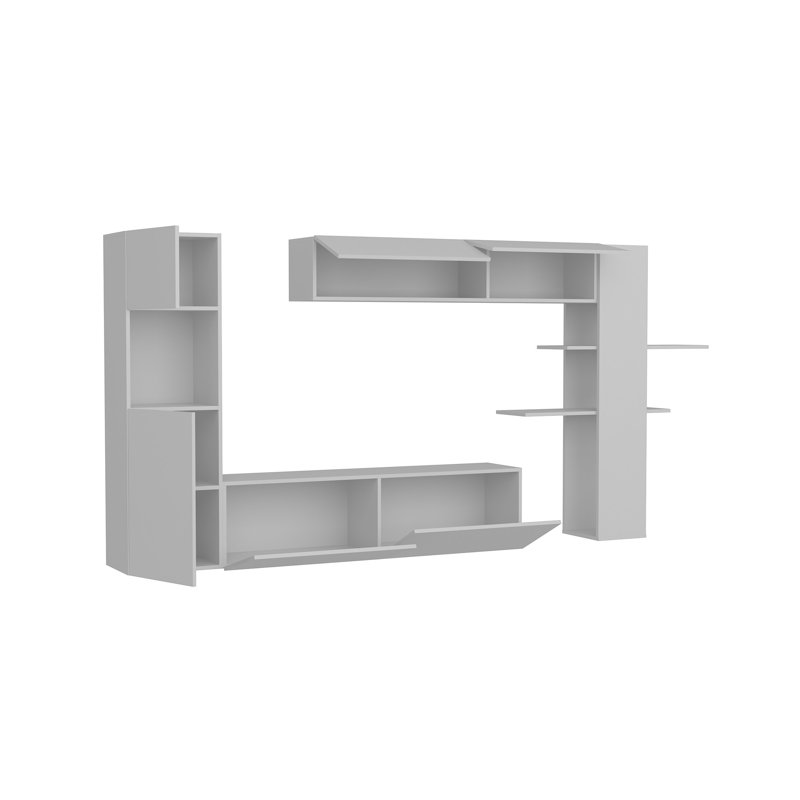 Modern White TV Unit with Wall Shelf, 84.6 x 59.1 x 12.4 inches | 100% Melamine Coated Particle Board, Thickness: 0.7 inches | Features Numerous Shelves & Wall-Mountable Design for Elegant Living Rooms