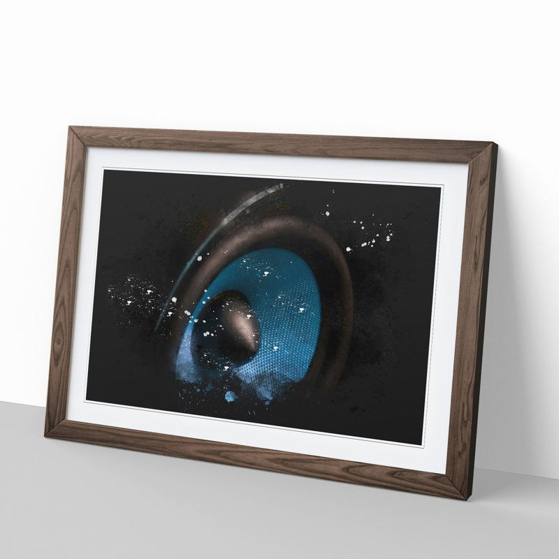 Hi Fi Speaker in Blue - Picture Frame Graphic Art, Walnut Framed, 27cm H x 36cm W x 2cm D