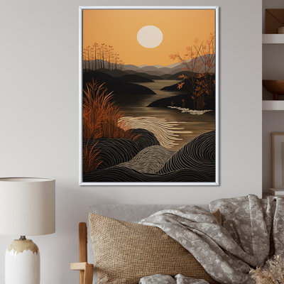 Pleine lune, montagne, arbres, paysage rétro