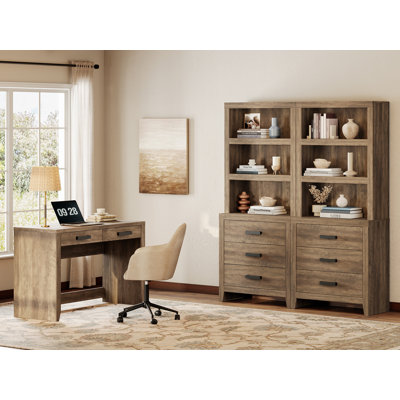 Ensemble de bureau de ferme 2 pièces avec bureau de direction et bibliothèques de rangement de 47 po, ensemble de mobilier de bureau personnel avec prise de courant et rangement de tiroir