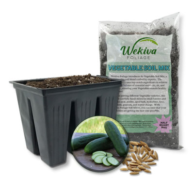 Raider Cucumber Seed Starter Kit - Cucumber Seeds and Tray Liner with Half Quart Vegetable Soil Mix - Grow Your Own Vegetables