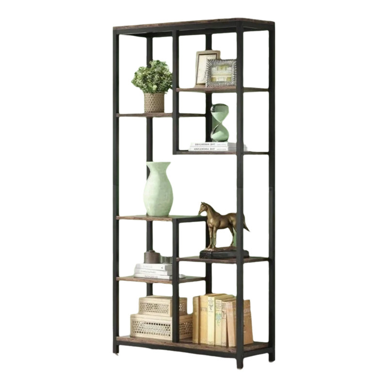 6-Tier Staggered Shelf Design, Perfect For Home Offices, Living Rooms, And Bedrooms, In Black.