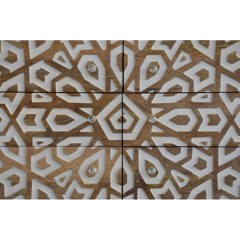 Commode décorative sculptée à la main Kingstowne, fabriquée en bois massif au fini brun, 47 x 18 x 30