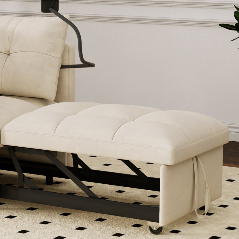Versatile Convertible Sofa Chair with USB port and Phone Holder, Beige
