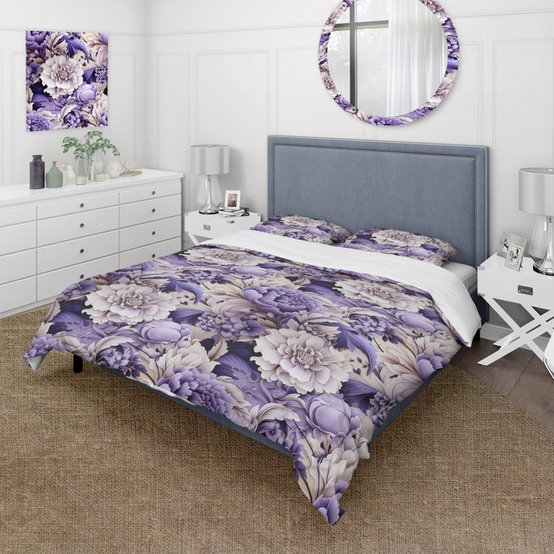 Literie mauve à motif persan mauve, Housse de couette pour grand lit et 2 taies décor