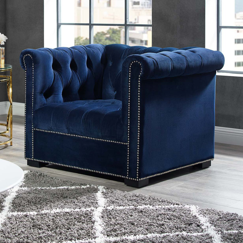 Modway Heritage Upholstered Velvet Armchair, Midnight Blue
