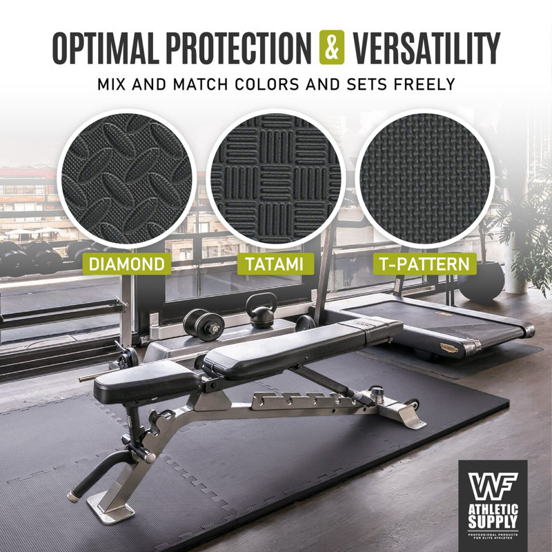 Black Diamond Pattern Interlocking EVA Foam Gym Floor Tiles, 48 SQ.FT