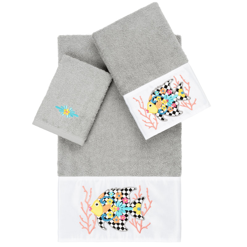 FELIZ 3 Piece Turkish Cotton Towel Set, Light Gray