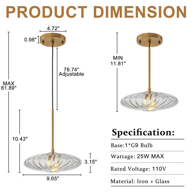 Suspension Art Déco moderne à une lumière en verre côtelé, luminaire suspendu en laiton antique de style OVNI avec cordon ajustable pour îlot de cuisine