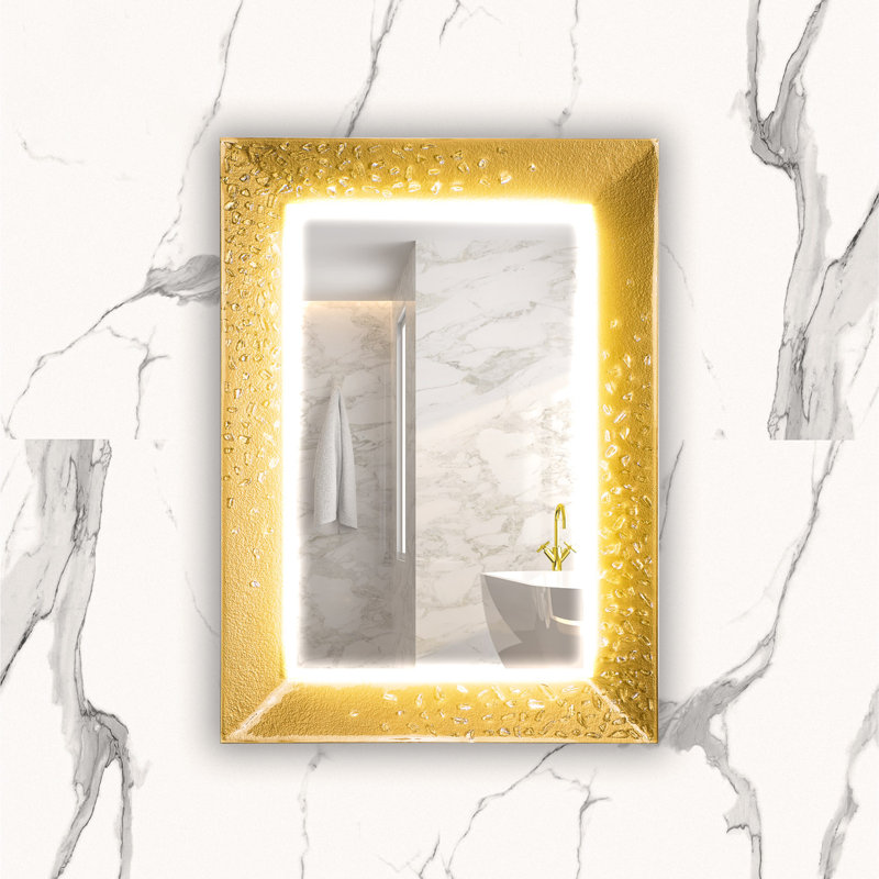 Miroir de salle de bain Glam, 38,6 po x 27,6 po, Or