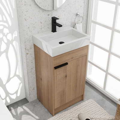Ensemble de meuble-lavabo simple autoportant 18 po avec plateau en céramique Rowle