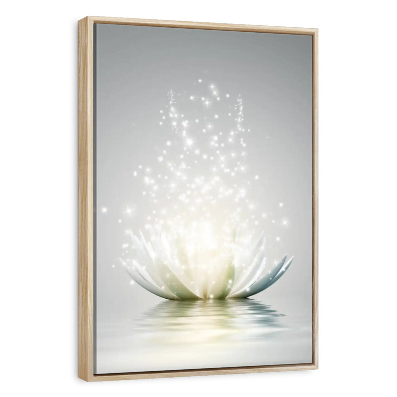 Lotus scintillant, Cadre flottant en bois naturel, 31 po x 46 po