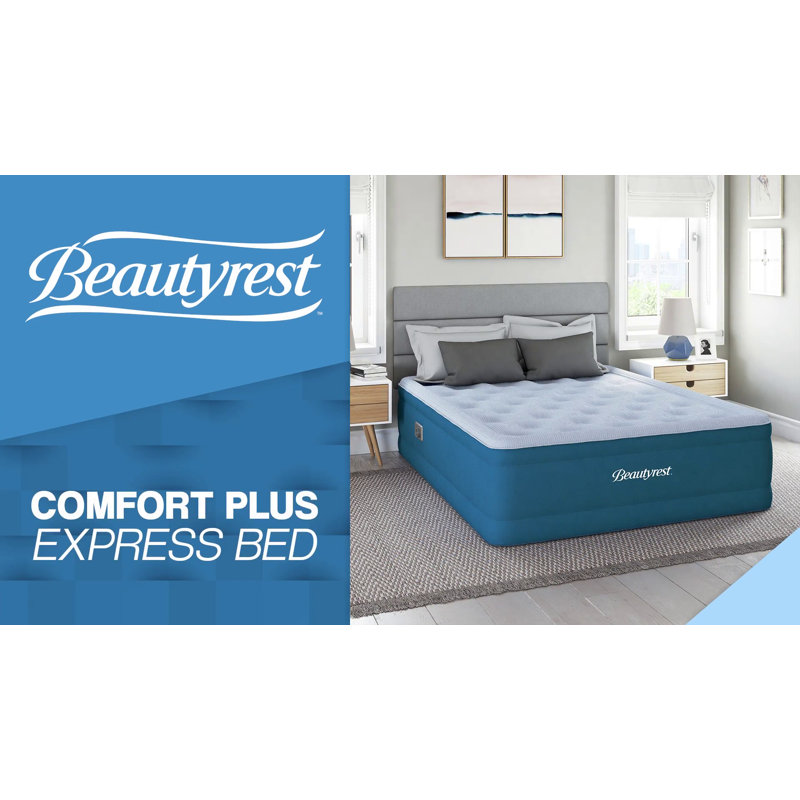 Queen Blue Raised Inflatable Air Mattress with Built-in Pump