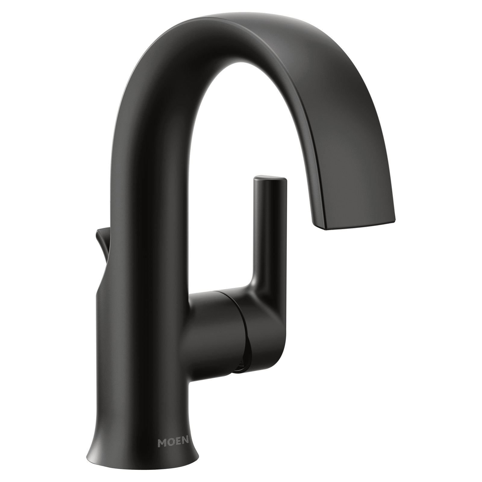 Doux Single-Hole Bathroom Faucet with Drain, Matte Black