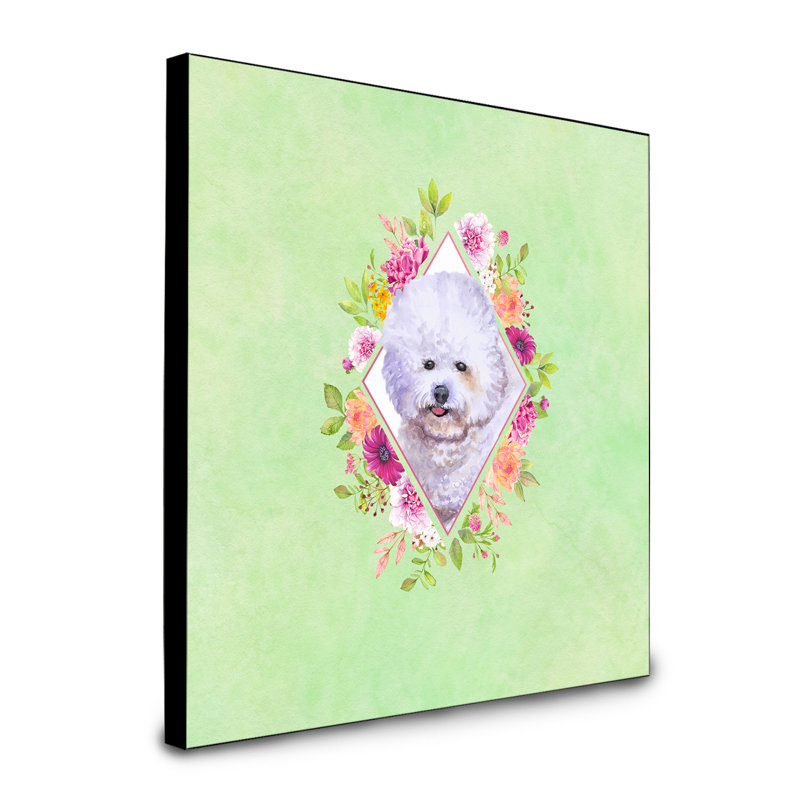 Panneau mural Dollman Flowers, Vert, Bichon frisé rose
