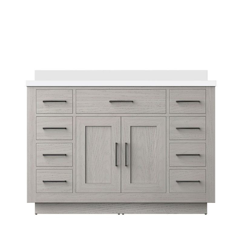 Meuble-lavabo simple 48 po X P 22 po D, avec plateau en quartz blanc, Chêne blanc