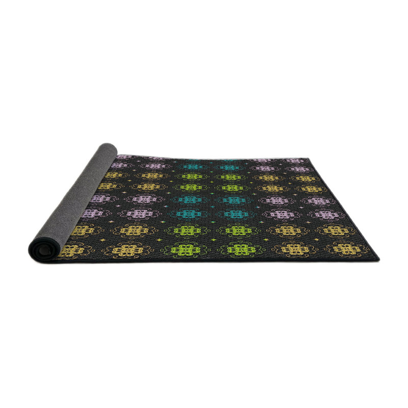 Tapis jaune/noir/vert à motifs Glenarm, Rond 5 pi