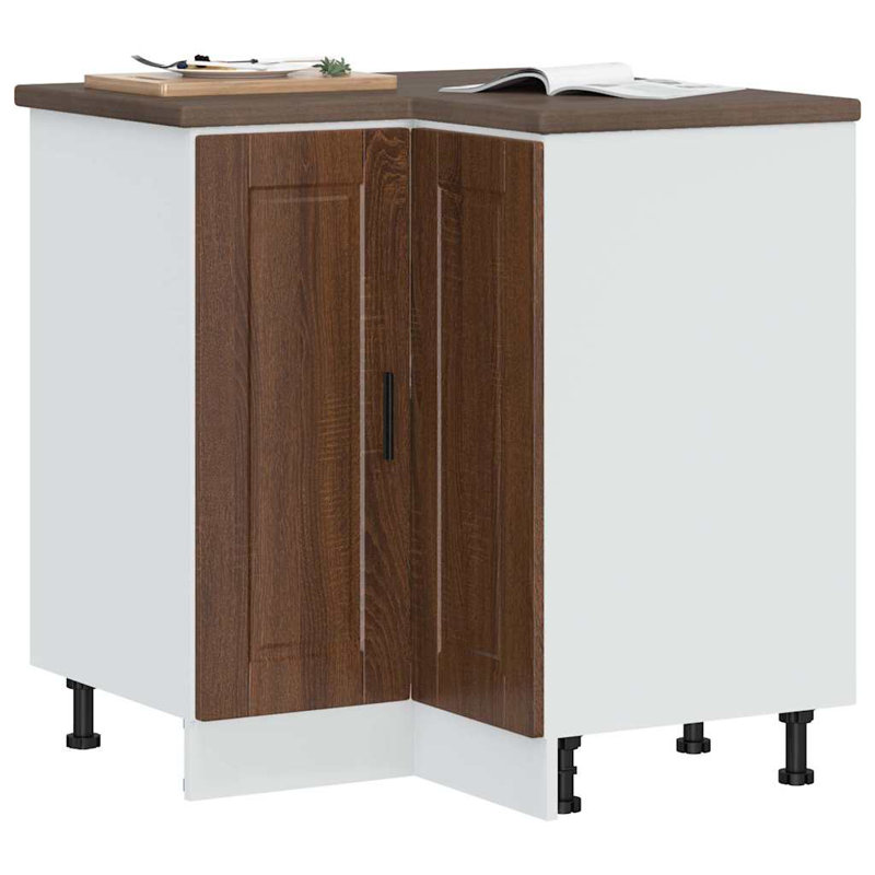 Latitude Run Kitchen Corner Base Cabinet Porto Engineered Wood, Brown Oak