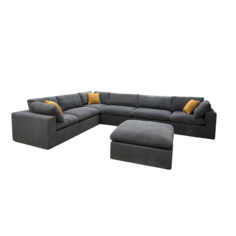 Canapé modulaire à grain de café avec coussins décoratifs, Mélange de polyester gris clair, Orienté à droite