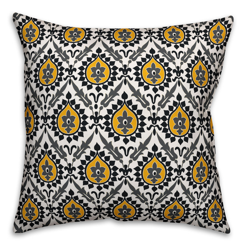 Coussin décoratif Ikat Sqaure, 16 po x 1 po, Noir / jaune, Intérieur