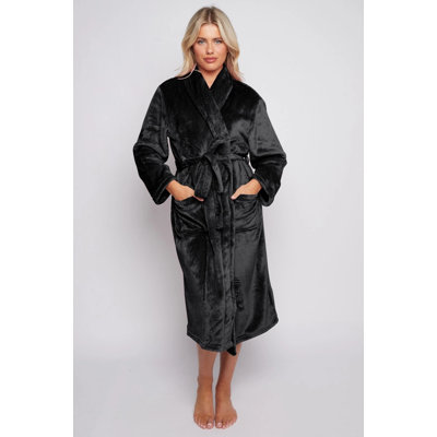 Flannel Mid-Calf Bathrobe with Pockets