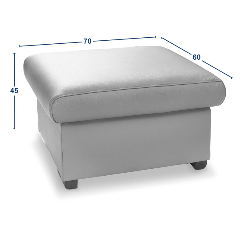 UNI Footstool 70cm Wide Genuine Leather Rectangle Solid Colour Standard Ottoman with Storage, Grey