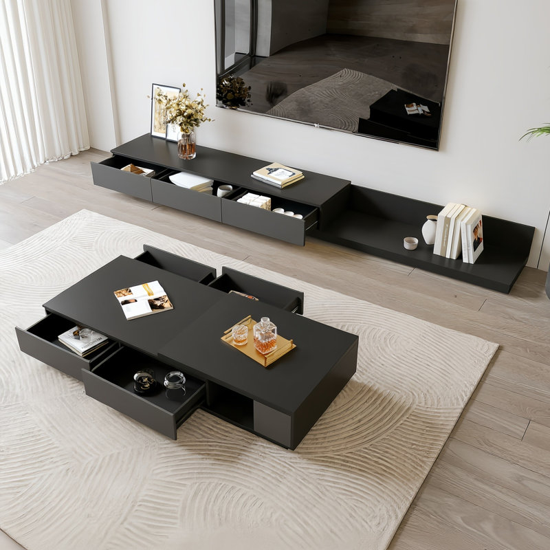 Extendable Coffee Table With 4 Drawers And 2 Hidden Compartments