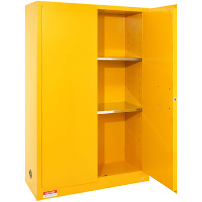 Armoire de rangement durable en acier laminé à froid et inflammable, 45 gal, avec 2 tablettes réglables et portes manuelles pour une utilisation industrielle sécuritaire