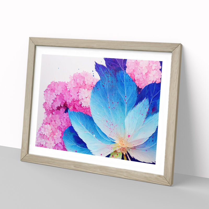 Hydrangea Flower Splash Vol.2 - Single Picture Frame Painting, 46cm H x 64cm W x 2cm D, Oak