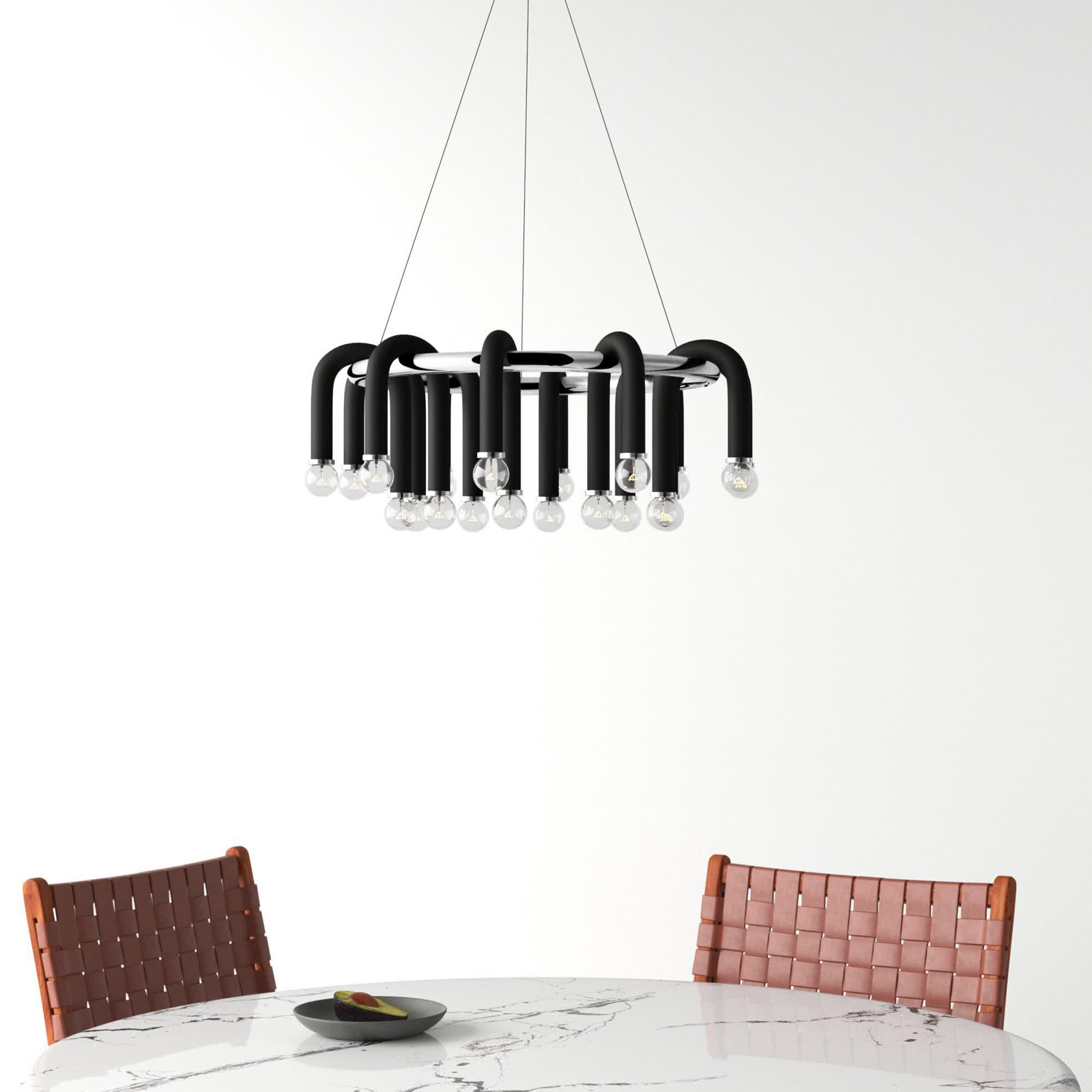 Rhea 20 - Light Chandelier, Polished Nickel/Black