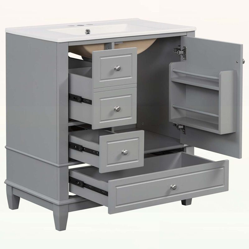 Bathroom Vanity with Sink,One Door,Three Drawers,Durable and Stylish Storage Solution, Gray