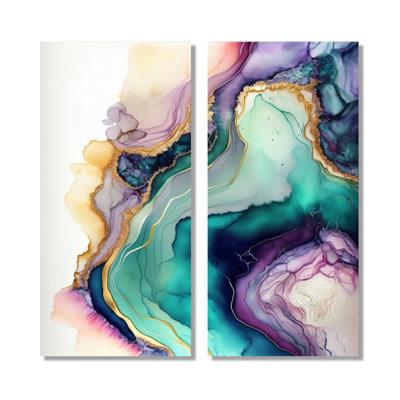 Green Purple Abstract Geode - Abstract Marble Canvas Prints, Green Abstract Wall Art 2 Piece