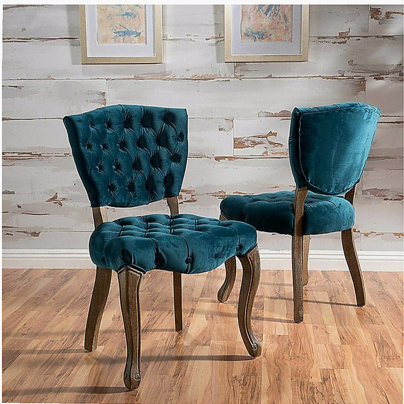 Chaise rembourrée KD (WTHR) (ensemble de 2), Sarcelle, Brun