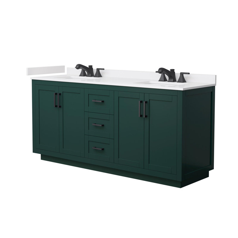 Ensemble de meuble-lavabo double autoportant 72 po avec plateau en marbre Miranda, Vert, Noir mat