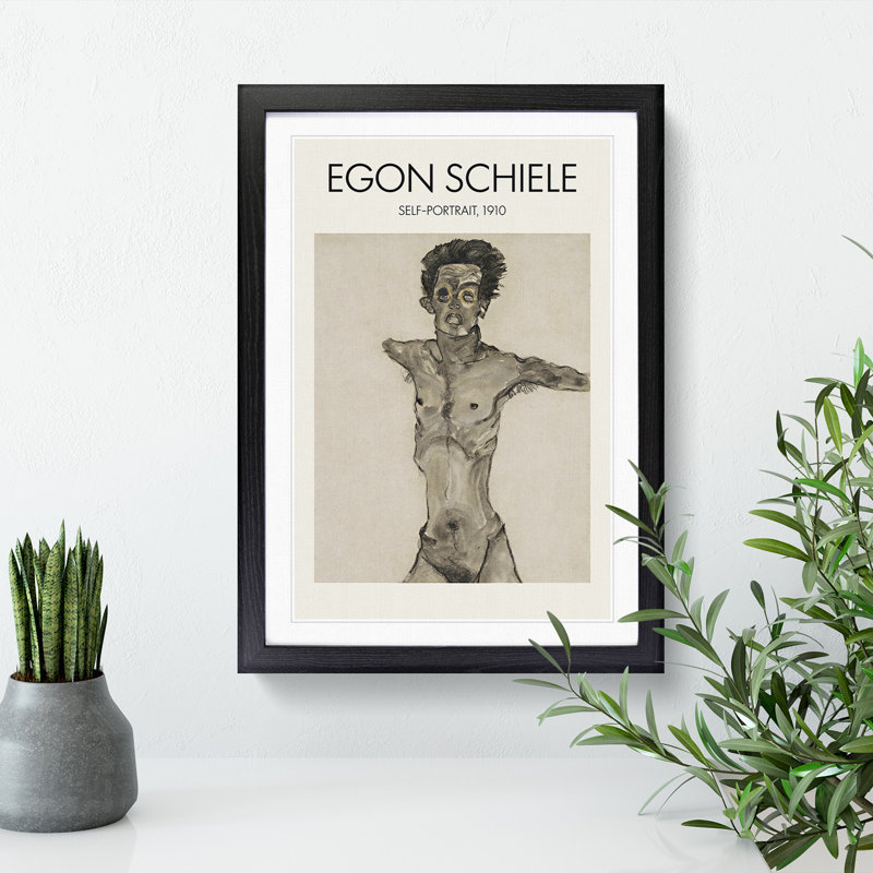 Self Portrait Vol.9 by Egon Schiele - Picture Frame Painting, 65cm H x 48cm W x 2cm D, Black