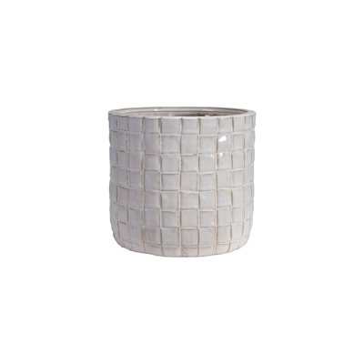 Jardinière ronde en grès avec motif tissé en glacis réactif