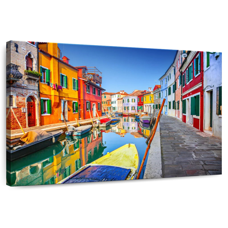 Bateaux Mehar et maisons à Burano, H 32 po x l 48 po