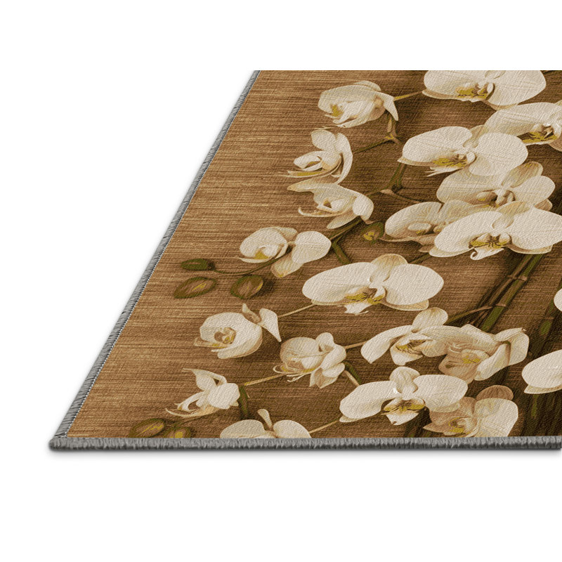 Tapis botanique brun lavable à la machine, Tapis de couloir 2 pi x 5 pi