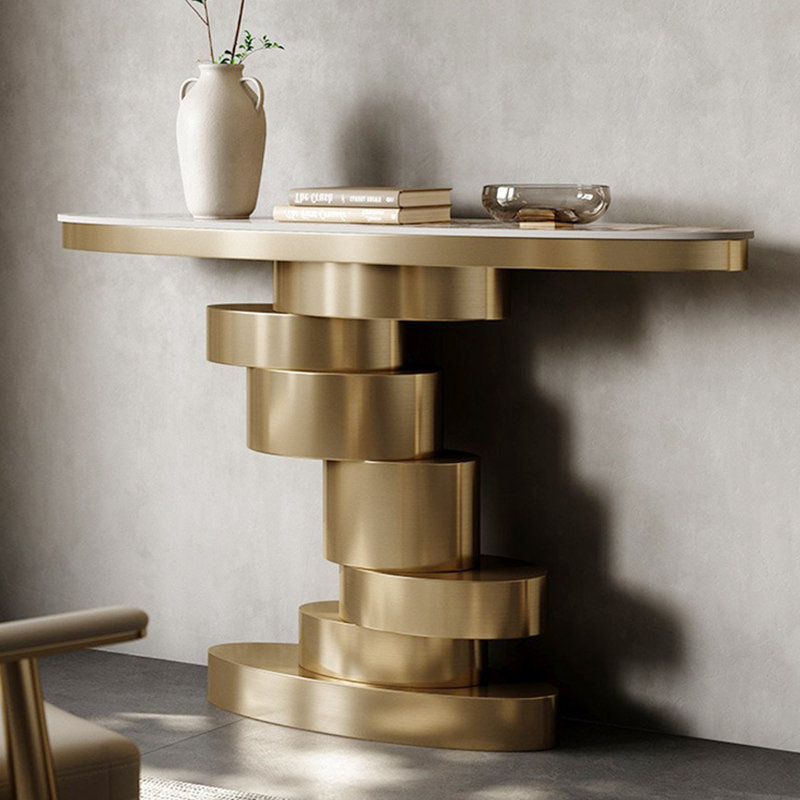 Console légère en pierre frittée de style luxueux., H 33,4 po x l 62,9 po x P 13,7 po