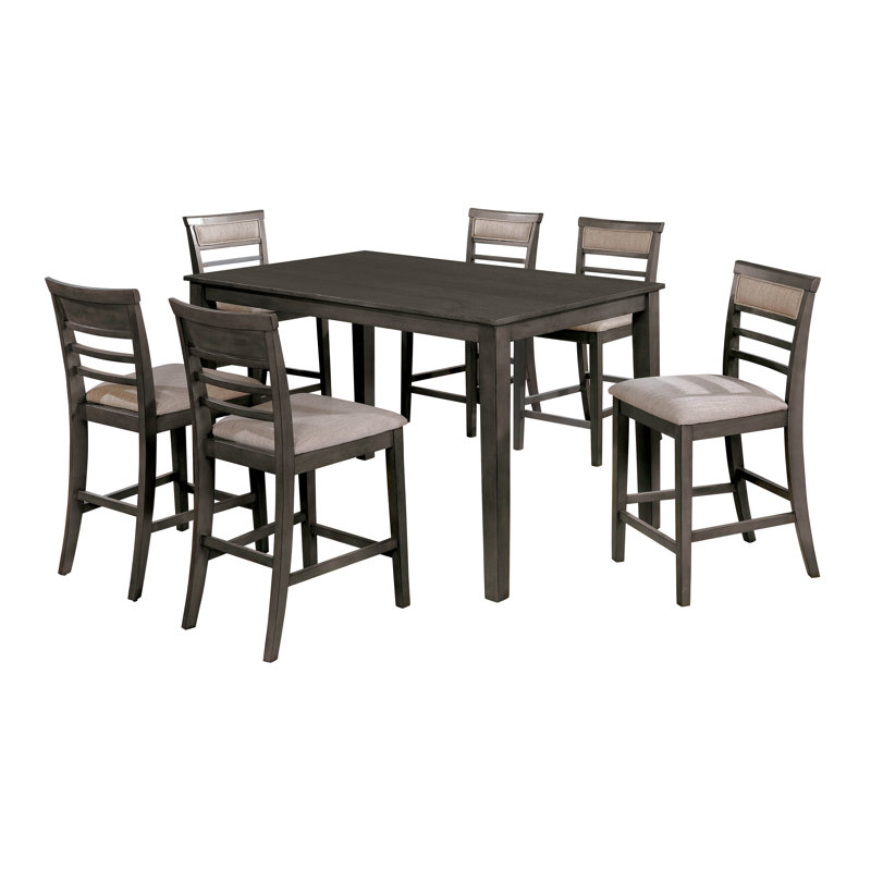 Ensemble de table de salle à manger Bodhe, 7 pièces : 1 table, 6 chaises, Gris patiné