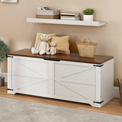 Farmhouse Storage Trunk Organizer Chest Bench Trunk With 2 Safety Hinges For Entryway, Bedroom And Living Room