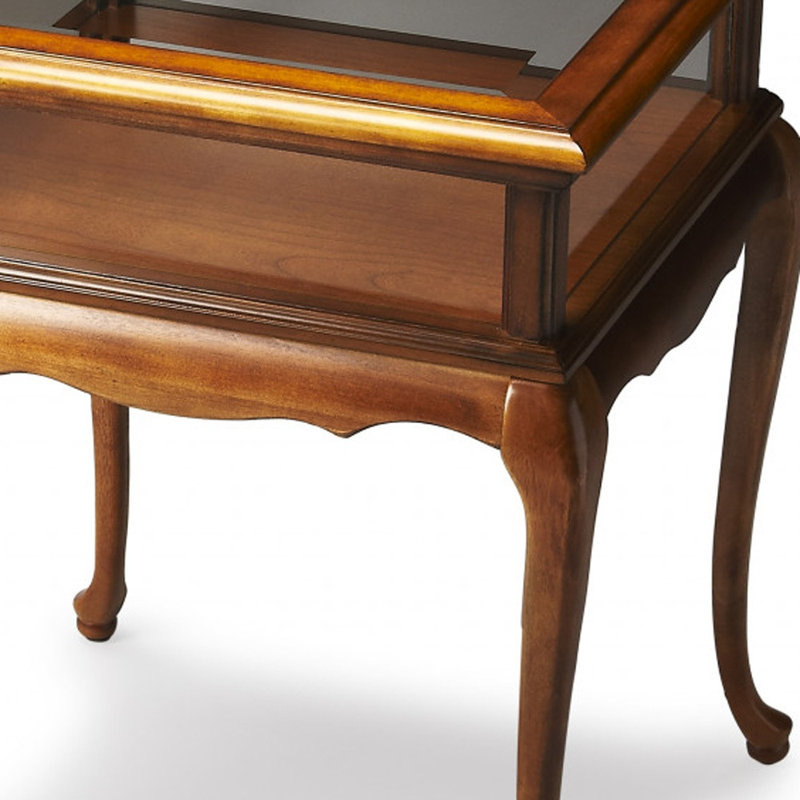 25" Glass Rectangular End Table, Medium Brown
