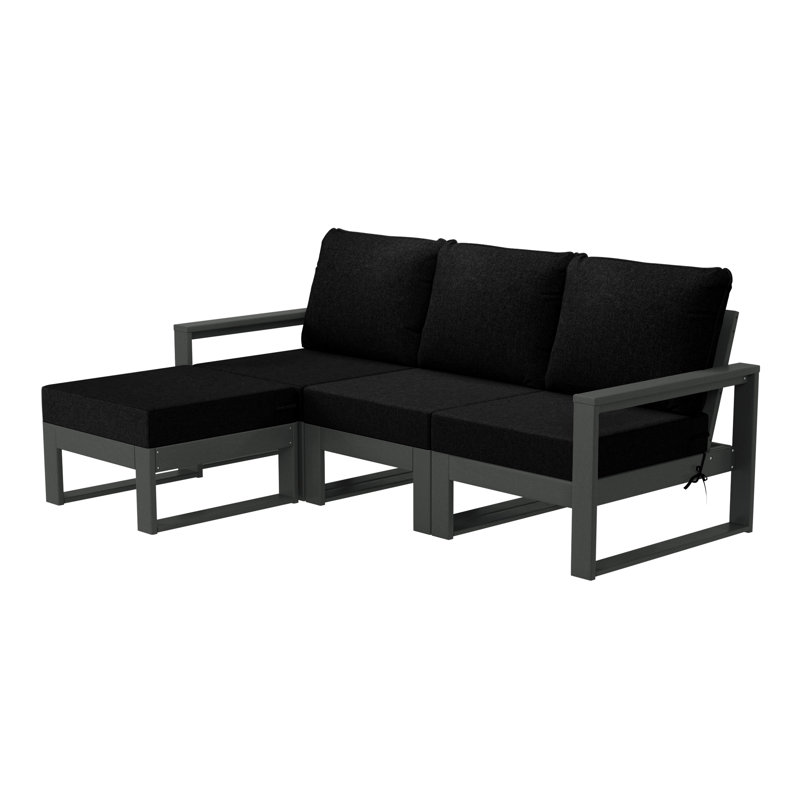 Ensemble de conversation à assise profonde avec repose-pieds 4 pièces pour patio, Noir, noir, noir, noir, Gris