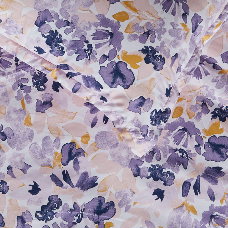 Twill Floral Duvet Cover, Full/Queen Duvet Cover + 2 Shams, Watercolor Floral Purple