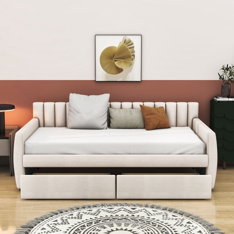 Quinnesec Twin Daybed With Two Storage Drawers, Beige