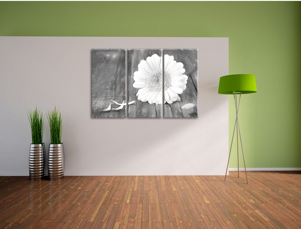 3-tlg. Leinwandbild-Set „Gerbera auf rustikalem Boden“, Kunstdruck