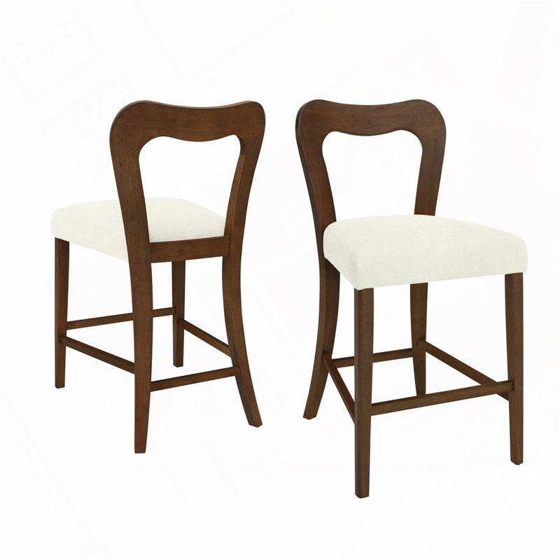 Tabouret de comptoir en bois massif, tabourets de bar, Noyer, Beige
