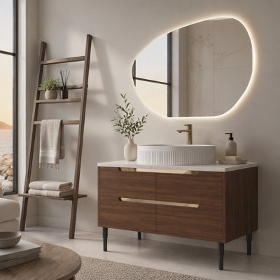 36 inch Bathroom Vanity, Freestanding or Wall Mounted with Ceramic Integrated Sink & Soft-Close Drawers
