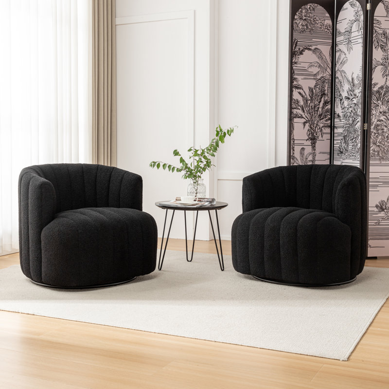 Bryonie Upholstered Swivel Barrel Chair, Black Teddy