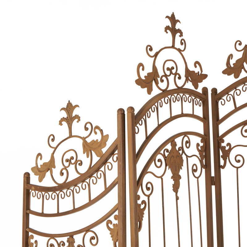 Metal Hinged Foldable Arched Partition 5 Panel Partition Room Divider Screen with Acanthus Design